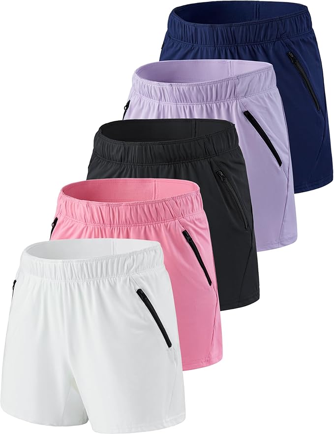 Liberty Imports 1 or 5 Pack Womens Lounge Workout Shorts with Zipper Pockets 5" Inseam Lightweight Athletic Casual Shorts