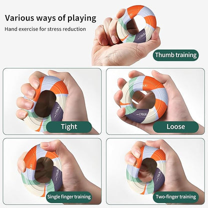 Grip Strength Trainer, Silicone Hand Grip Strengthener Ring for Finger Workout, Rock Climbing, Forearm & Grip Training, Stress Relief Exerciser for Men & Women, Durable Double-Force Design