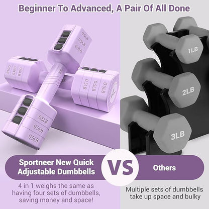 Sportneer Adjustable Dumbbells Hand Weights Set: 4 In 1 Weight Each 2lb 3lb 4lb 5lb Free Weights Dumbbells Set for Women Fast Adjust Dumbbell Set for Men Home Gym Workout Strength Training Exercise