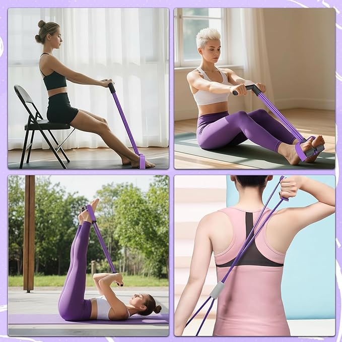 Pedal Resistance Bands with Handles,6 Tube Pedal Ankle Puller,Multifunction Fitness Bands with Figure 8 Resistance Band for Strength Training,Waist,Arm, Leg Slimming, Home Gym Exercise Equipment