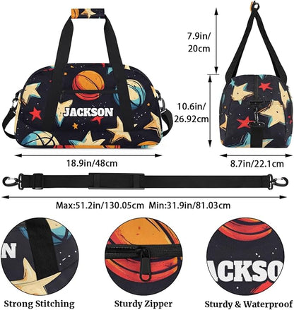 Personalized Basketball Gym Duffel Bags for Kids Boys with Custom Name Sport Training Travel Bags for Overnight Weekender, Black