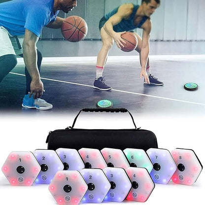 Agile Reaction Training Lamp Set, LED Flash Reflex Training Equipment, Portable Smart Agile Fitness Light with 6 Light Colors, Automatic Brightness Adjustment, 270 Degrees Viewing Angle,12Lights