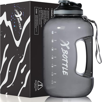 1 Gallon Water Bottle with Chug lid, BPA Free Dishwasher Safe 128oz Large Water Bottle with Motivational Time Marker and Handle Leak-proof Big Water Jug for Camping Sports Workouts (chug lid)