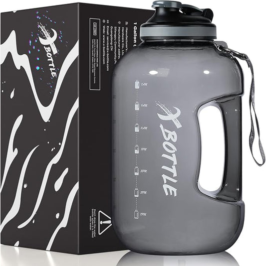 1 Gallon Water Bottle with Chug lid, BPA Free Dishwasher Safe 128oz Large Water Bottle with Motivational Time Marker and Handle Leak-proof Big Water Jug for Camping Sports Workouts (chug lid)