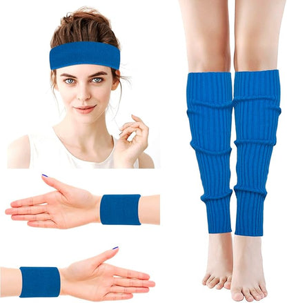 Leg Warmers for Women 80s Headband Wristbands Neon Leg Warmers Set for Sport Yoga - 80s Workout Clothes 90s Outfit for Women