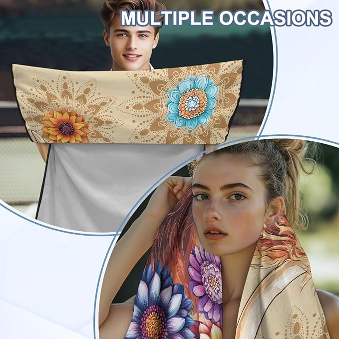 Bulopur Highland Cow Waterproof Sweat Towel Seat Cover Post-Work Running Athletic Beach Towel Machine Washable Lightweight Breathable Hippie Floral Car Interior Accessories