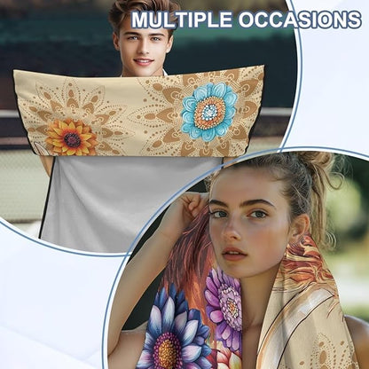 Bulopur Highland Cow Waterproof Sweat Towel Seat Cover Post-Work Running Athletic Beach Towel Machine Washable Lightweight Breathable Hippie Floral Car Interior Accessories