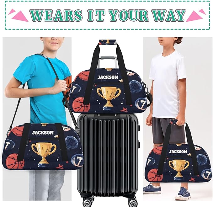 Personalized Basketball Sport Duffel Bags for Kids Boys with Custom Name Gym Training Travel Bags for Overnight Weekender