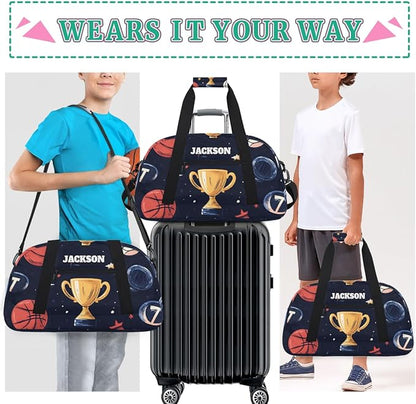 Personalized Basketball Sport Duffel Bags for Kids Boys with Custom Name Gym Training Travel Bags for Overnight Weekender