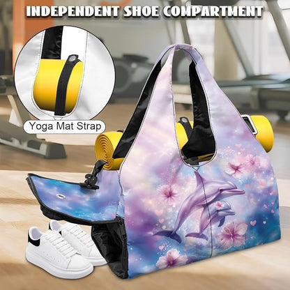 Gym Bag with Yoga Mat Holder Large Tote Bag With Multi Pockets for Women Men Dry Wet Separated Pocket Carryall Yoga Tote Bag for Pilates Travel Workout Office