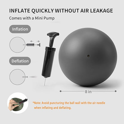 Pilates Ball 8 inch, Small Yoga Ball Extra Thick, Mini Pilates Ball with Pump, Non-Slip Surface Small Exercise Ball for Physical Therapy, Stretching, Strength & Core Training