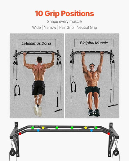 VEVOR Pull Up Bar, Multi-Grip Wall Mounted Pull Ups, 50 in Width Multifunctional Chin Up Training Station, Heavy Duty Steel Upper Body Workout Bars with Hangers, 440 lbs Weight Capacity, for Home Gym