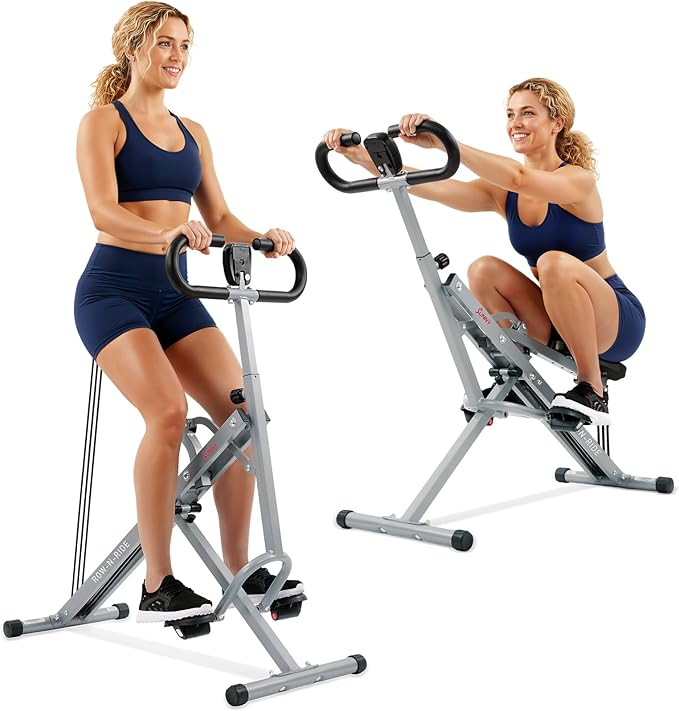 Sunny Health & Fitness Row-N-Ride Squat Machines, Adjustable Resistance and Seating/Handle for Home Glutes Training, SunnyFit App Access Included, Optional 300LB Weight Capacity