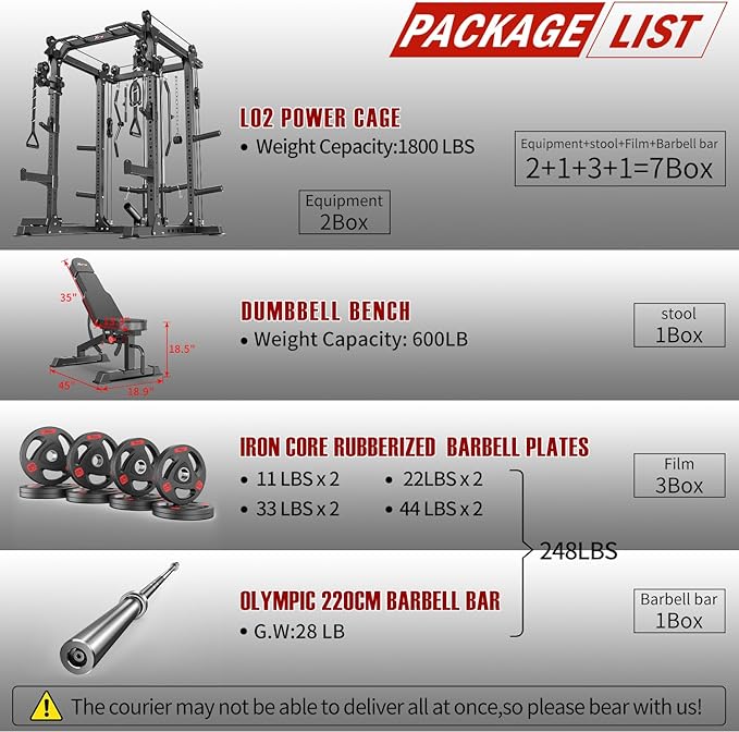 Power Rack Power Cage Multi-Function Squat Rack with Cable Crossover System Selectable More Training Attachment Power Rack for Garage & Home Gym