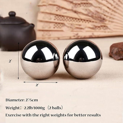 Stainless Steel Baoding Balls Set, 2 Inches Chinese Health Balls, Metal Stress Relief Hand Massage Balls No Chime for Hand Exercise, Hands Therapy