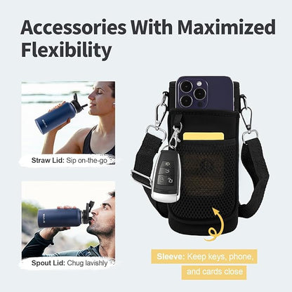 32 oz Insulated Water Bottle with Straw, Stainless Steel Triple Wall Vacuum Sports Water Jug, Leakproof Hydro Cup Flask with Paracord Handle & Straw Spout Lids & DIY Stickers