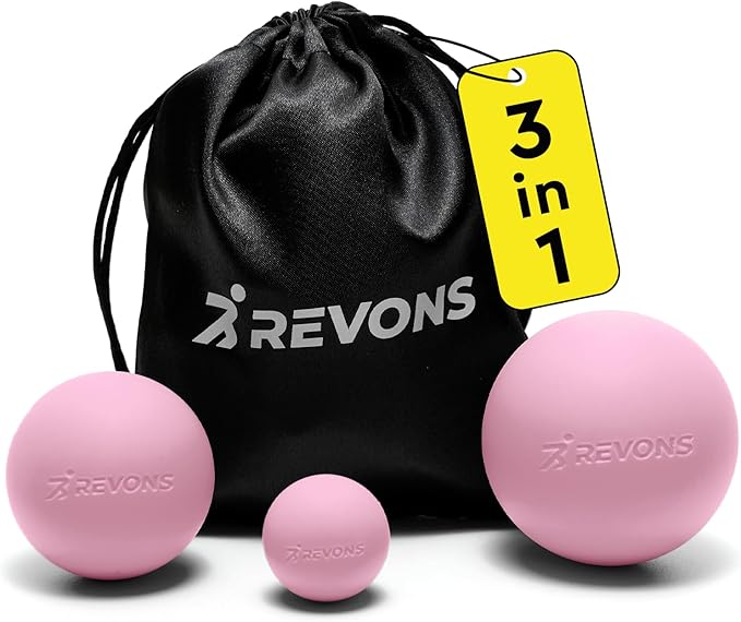 3 in 1 Massage Ball Set - Lacrosse Balls for Myofascial Release, Back Pain Relief, Face Fitness, Trigger Points, Yoga, Physical Therapy, Muscle Recovery and Soft Deep Tissue Massage (Pink)