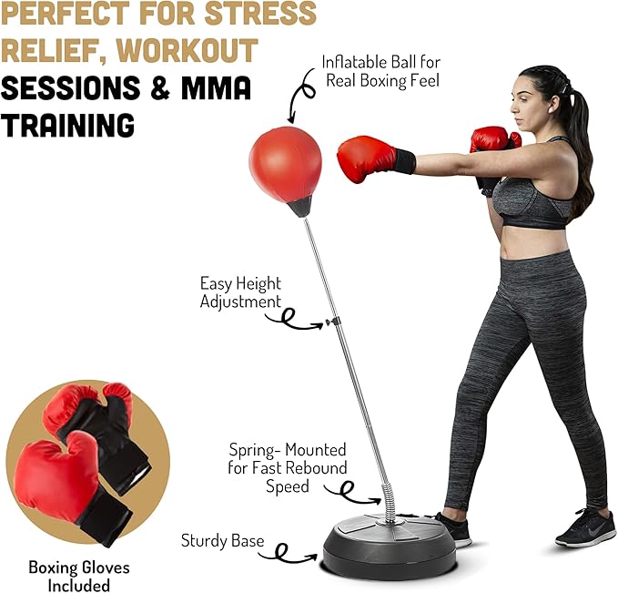 TechTools Punching Bag with Stand, Boxing Bag for Teens & Adults - Height Adjustable - Speed Bag for Training, Boxing Equipment, Stress Relief & Fitness