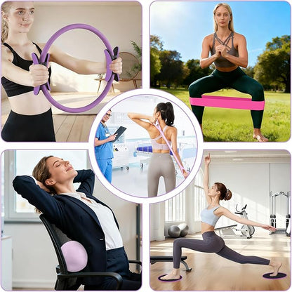Hoedia 17 PCS Pilates Kit for Women, Pilates Equipment Ring and Ball Set with Resistance Bands, Yoga Strap, Core Sliders, Socks, Bag & Guide for Starter Home Workout Fitness Gym Essentials
