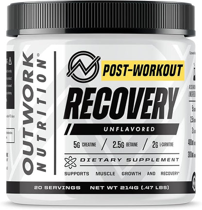 Outwork Nutrition Post Workout Recovery Powder - Creatine Monohydrate, KSM-66 Ashwagandha & Tart Cherry - Speeds Recovery, Eases Soreness - Creatine Powder for Men & Women, Unflavored, 240 Gr