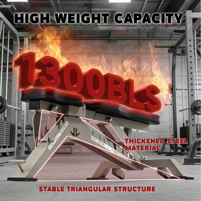 Adjustable Weight Bench 1300 lb Capacity, Foldable Workout Bench with 10 Backrest & 3 Seat Positions, Heavy Duty Home Gym Bench for Incline Decline Flat Dumbbell Training