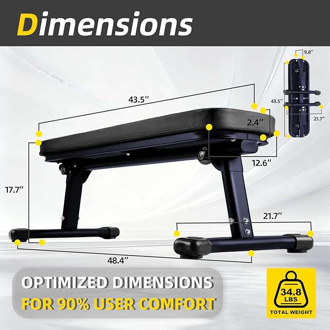 Flat Weight Bench, 2.4 Inch Thick Pad Workout Bench 660 LBS Bench Press Exercise Equipment for Home Gym Strength Weight Training