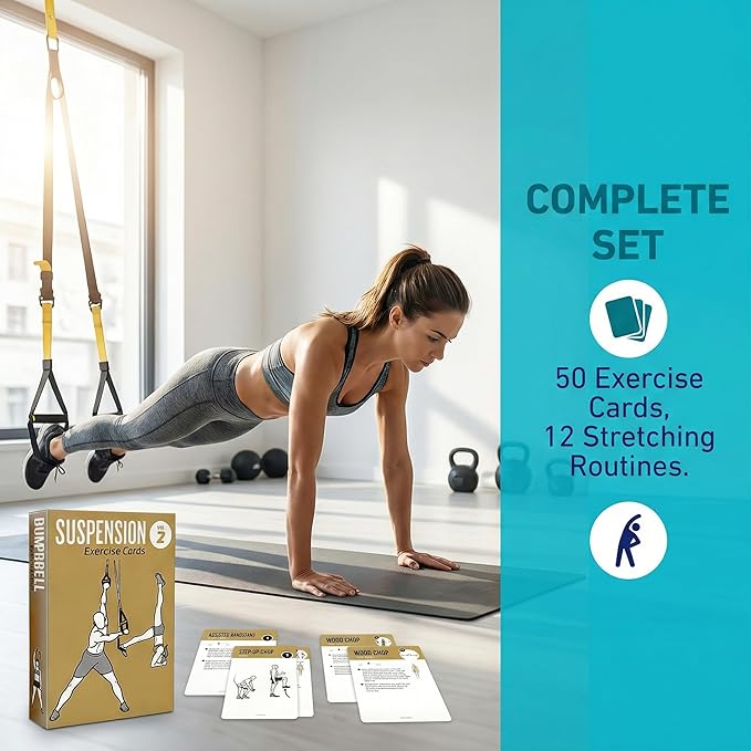 Bodyweight & Dumbbell & Suspension2 Workout Cards - 150 Large 5"x3.5" Exercise Cards with 36 Strength Moves, Home & Gym Fitness Cards for Men & Women, Beginner Fitness Guide