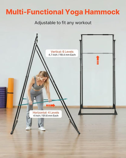 VEVOR Yoga Stand Frame, Max 441-551 lbs Load Swing Stand, Triangular Structure Aerial Rig, Aerial Silk Stands with Yoga Hammock, Standard & Height-Adjustable Version