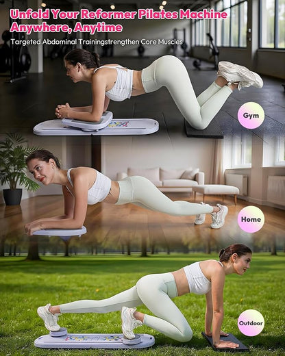 Pilates Board for Home Workout, Foldable Pilates Reformer Set for Women 6-in-1 Portable Folding Mini Pilate Kit Machine Equipment