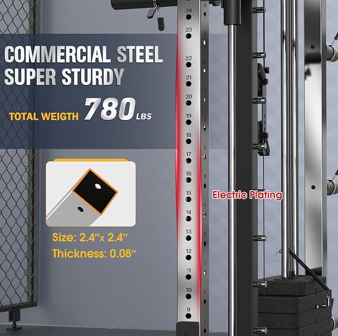 DONOW Smith Machine with Weight Stacks, Heavy Duty Home Gym System Power Cage Cable Crossover Machine Multi-Functional Trainer Ratio 1:1