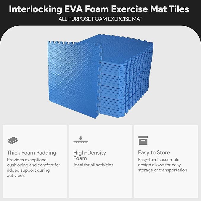 BalanceFrom Puzzle Exercise Mat 3/4" Thick, EVA Interlocking Foam Floor Tiles for Home Gym, Mat for Home Workout Equipment, Floor Padding for Kids, Multiple Sizes and Colors