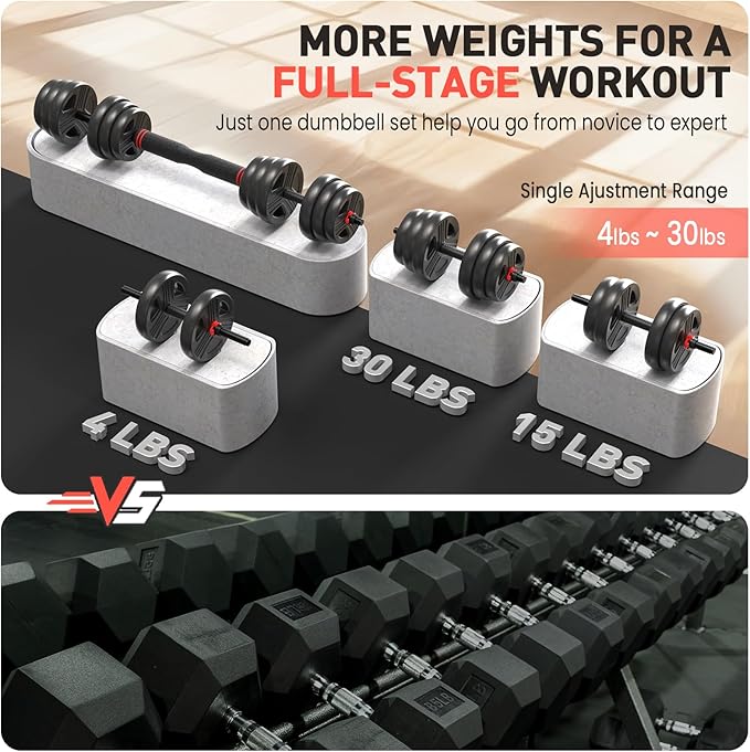 Adjustable Dumbbell Set, 20/30/40/60/80 lb Free Weight Set with Connector, 3-in-1 Design for Dumbbell, Barbell, and Weight Plate Training, Home Gym Fitness Equipment for Men and Women