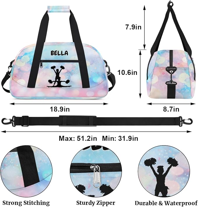 Custom Cheerleaders Bag Girls, Personalized Kids Gym Bag Customized Sport Duffel Dance Ballet Barrel Bag Travel Training Duffle Bag with Name, Black Cheer Girls Silhouette