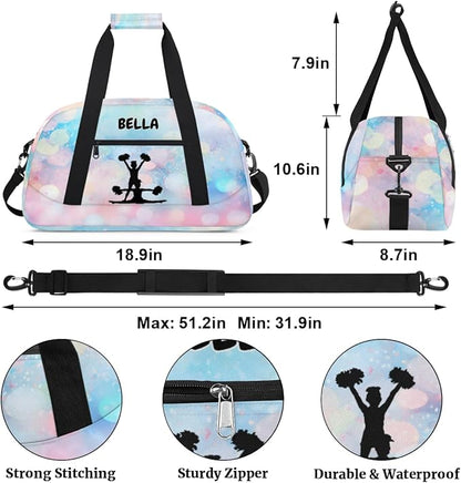 Custom Cheerleaders Bag Girls, Personalized Kids Gym Bag Customized Sport Duffel Dance Ballet Barrel Bag Travel Training Duffle Bag with Name, Black Cheer Girls Silhouette