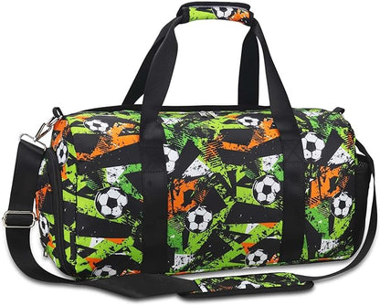Gym Travel Duffle Bag for Boys - Gymnastics Sports Dance Bag with Shoe Compartment & Wet Pocket Kids Travel Bag Teens Weekender Sleepover Carry On Bag Football