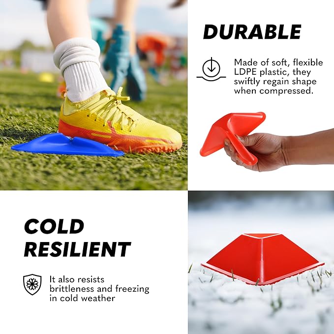 GSi Sports Training Cones for Agility Drills – Soccer & Basketball Multi-Sport Field Markers, Durable Flexible Cones in Multiple Shapes & Packs (20–80 Pack)