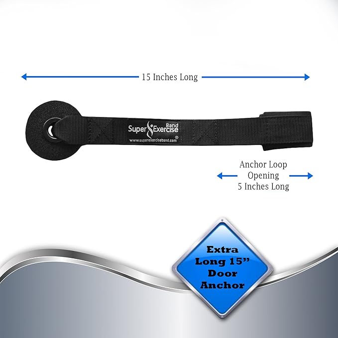 USA Heavy Duty 15" Long Door Anchor Attachment. Thick Anchor Wheel to Protect Door and Neoprene Padded Loop to Protect Resistance Bands. Plus an Exclusive iPhone App and E-Book.