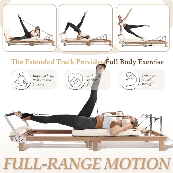 Foldable Pilates Reformer & Pilates Square Box Set–90% Pre-Assembled Home Gym Women Men Workouts Bundle, Dual Resistance System (Springs + Latex), Jumpboard & Adjustable Foot Bar for All Levels