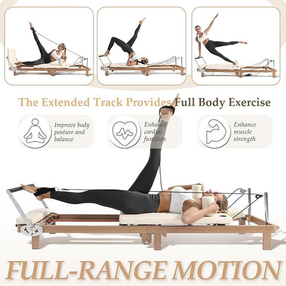 Foldable Pilates Reformer & Pilates Square Box Set–90% Pre-Assembled Home Gym Women Men Workouts Bundle, Dual Resistance System (Springs + Latex), Jumpboard & Adjustable Foot Bar for All Levels