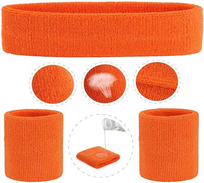 ONUPGO Sweatband Set Sports Headband Wristband Set Sweatbands Terry Cloth Wristband Wrist Sweatband Headbands Moisture Wicking Sweat Absorbing Head Band