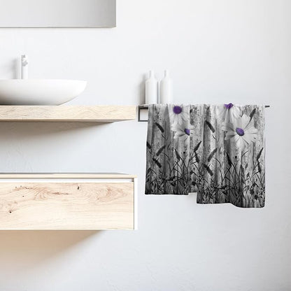 Black White Hand Towels Rustic Purple Daisy Butterfly Farmhouse Absorbent Kitchen Towels Set of 2 Spring Vintage Floral Soft Quick Dry Microfiber Dish Towels For Kitchen Bathroom Gym Face Towel