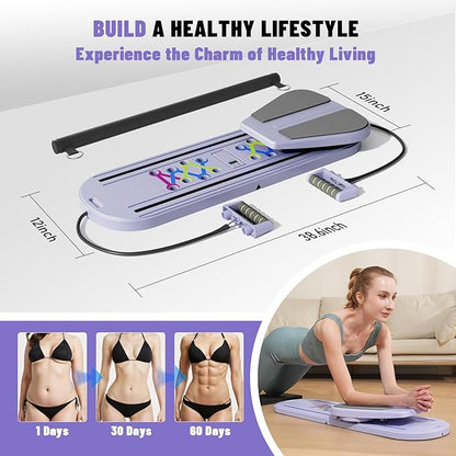 Maksone Pilates Board, Foldable Reformer Training Set, 6-in-1 Versatile Kit with Auto-Rebound Ab Roller, Home Core Workout Equipment, Tone Your Abs and Achieve a Sleek Figure