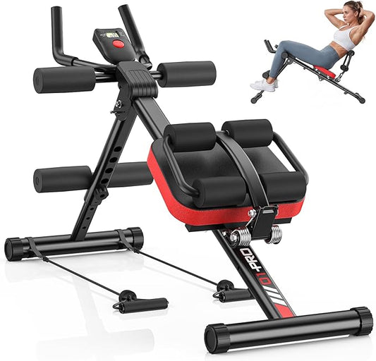 Bigzzia Ab Machine, 5-in-1 Adjustable Ab Workout Bench Core Abdomen Trainer for Stomach Workout, Crunch Machine Exercise Equipment for Home Gym - Sit UP, Push UP, Leg Press, Glider, Roman Chair, 330lbs Capacity