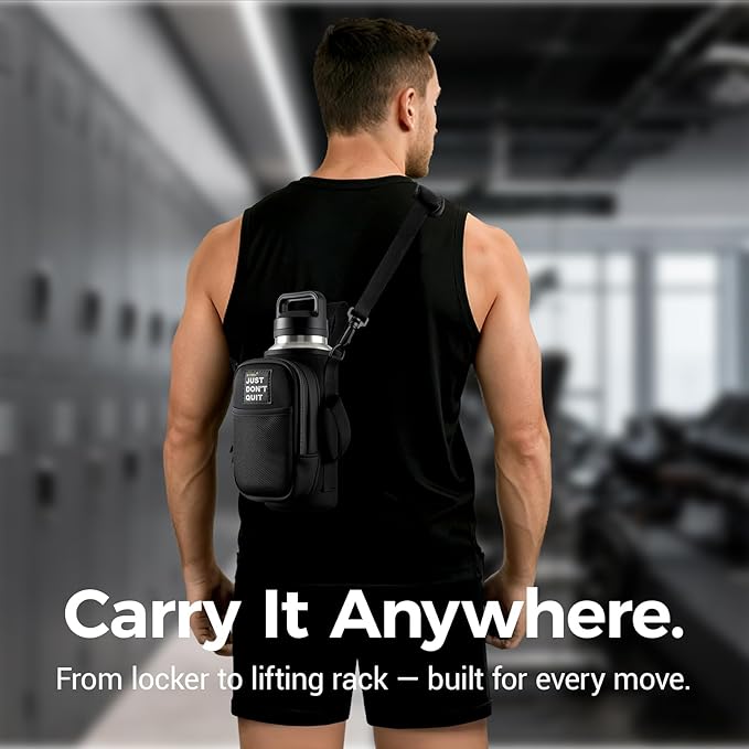 Magnetic Water Bottle Holder for Steel Gym Equipment, Hands-Free Bottle & Phone Carry for Training Sessions, Fits 24–40 oz Bottles, Neoprene Crossbody Carrier Bag