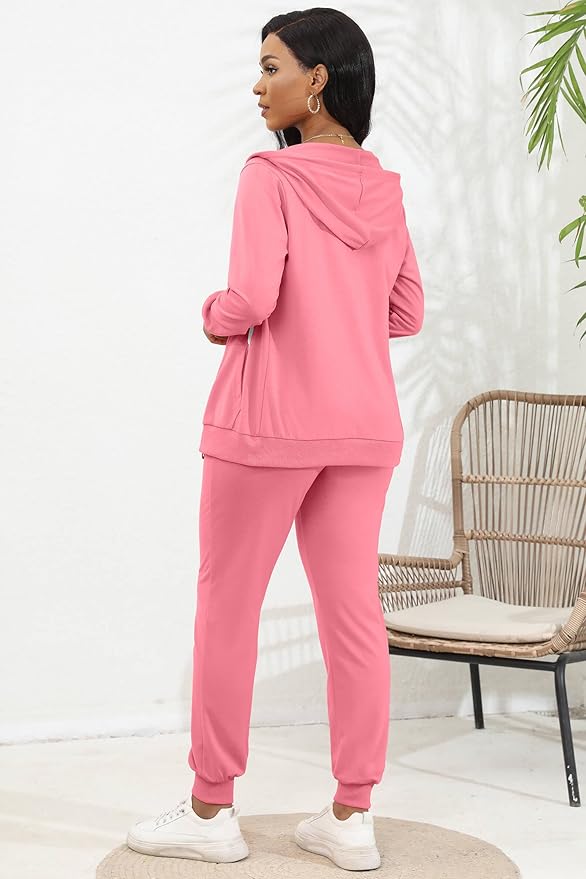 CLOCOR Track Suits for Women Set - Casual 2 Piece Outfits Sweatsuit Pocket Hoodies Long Sleeve with Patchwork Pants Set