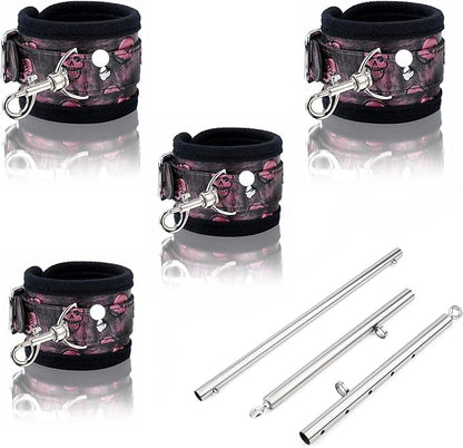 Spreader Bar Heavy Duty Stainless Steel Expandable Silver Bar Home Gym with 4pcs PU Purple Adjustable Strap,Sports Aid Training Fitness Gear Pilates Aid Kit,Yoga Set