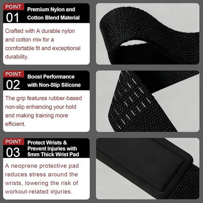 Gym Lifting Straps for Weightlifting & Deadlift - Non-Slip Silicone Grip, Padded Wrist Support for Bodybuilding, Workout & Strength Training, Unisex Design for Men & Women