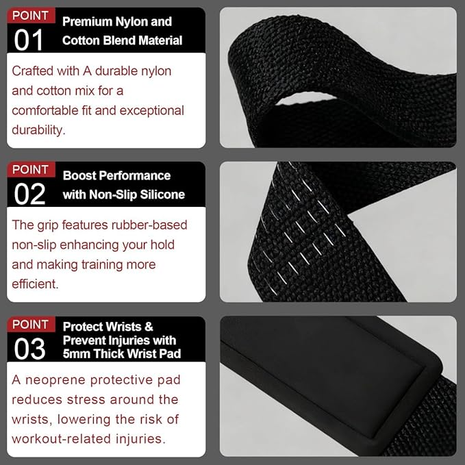 Gym Lifting Straps for Weightlifting & Deadlift - Non-Slip Silicone Grip, Padded Wrist Support for Bodybuilding, Workout & Strength Training, Unisex Design for Men & Women