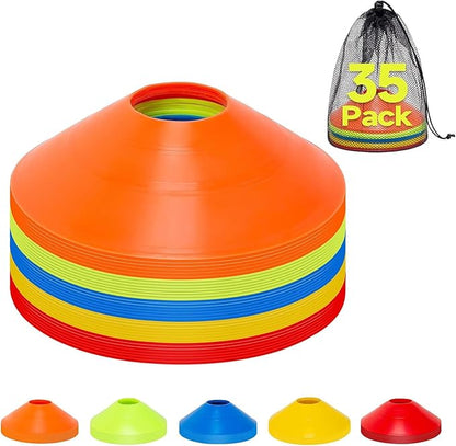 35/65/105 PCS Agility Soccer Cones for Training, Reusable Sports Cones for Drills with Mesh Bag, Training Cones for Soccer Practice, Football, Basketball - Disc Cones Training Equipment
