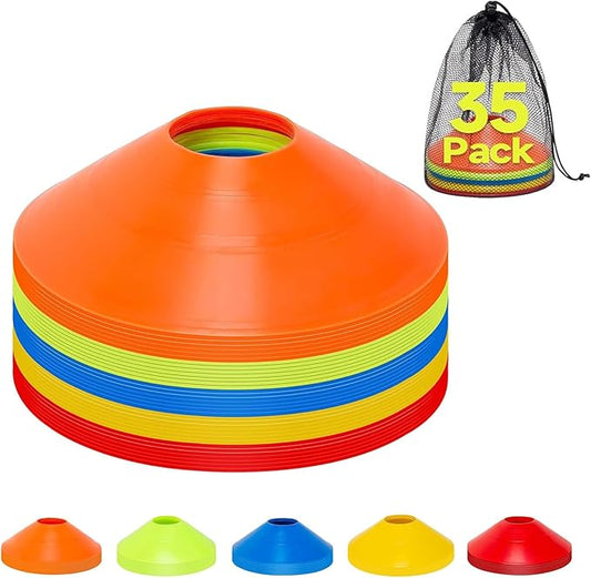 35/65/105 PCS Agility Soccer Cones for Training, Reusable Sports Cones for Drills with Mesh Bag, Training Cones for Soccer Practice, Football, Basketball - Disc Cones Training Equipment